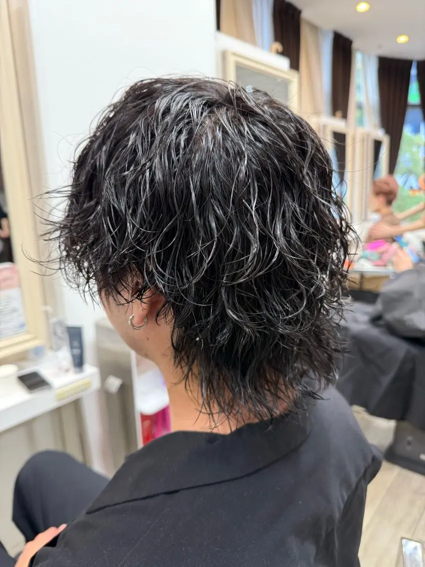ミディアム パーマ メンズ メンズウルフカット ウルフカット カット パーマ 市川 博紀 店長のヘアスタイル