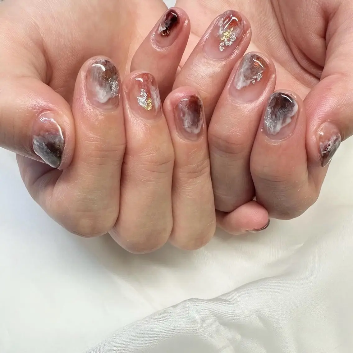ネイル ブラウン クリアネイル 氷ネイル・うるうるネイル 韓国ネイル ミラーネイル 🪞KAPE NAIL 🪞のネイルデザイン