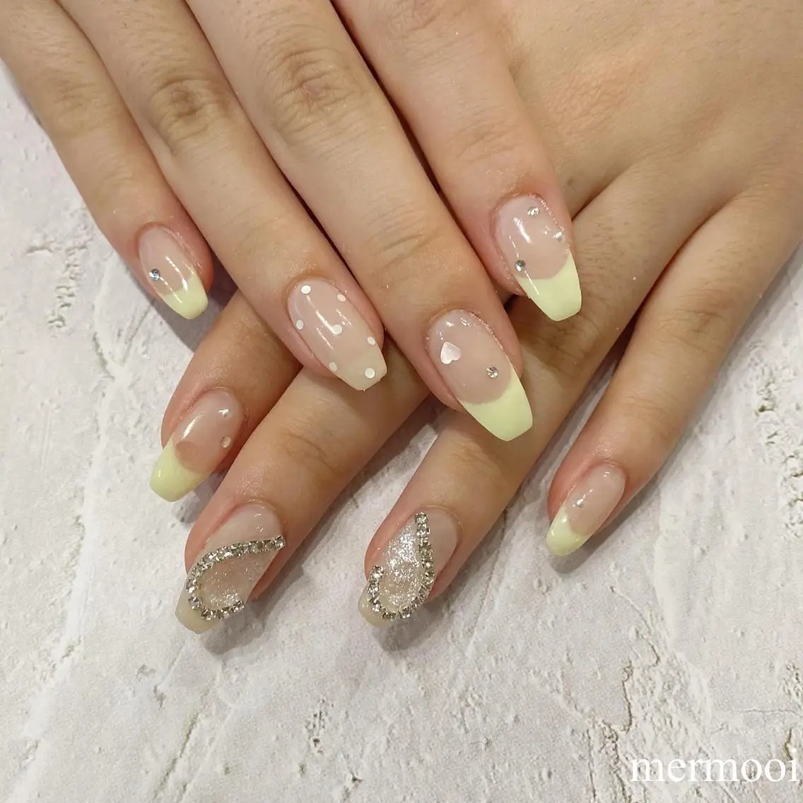 ネイル ドット フレンチネイル ハート 韓国ネイル ニュアンスネイル mermooi nailのネイルデザイン