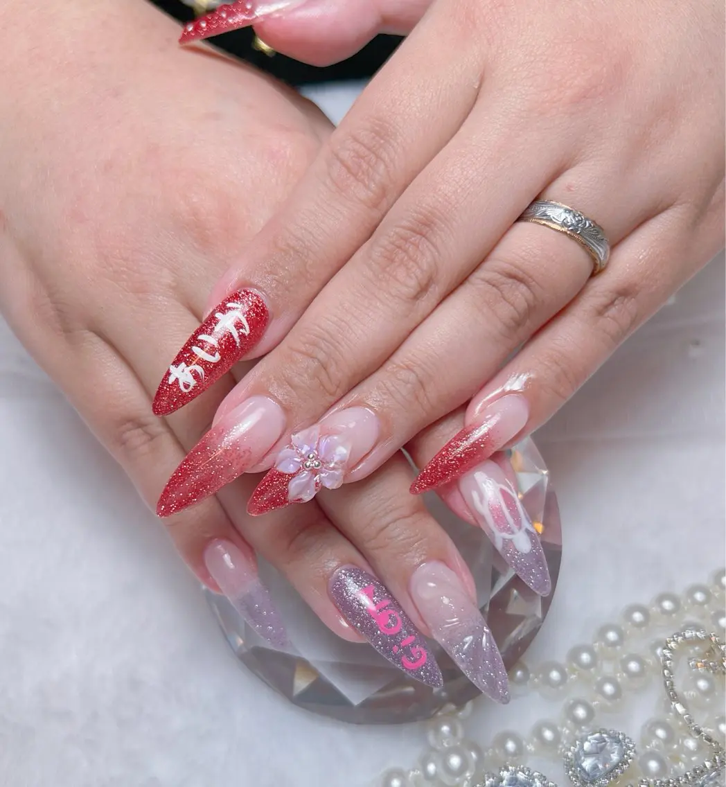 ネイル アートネイル オーロラネイル チークネイル 長さ出し フットネイル Miya _nailのネイルデザイン