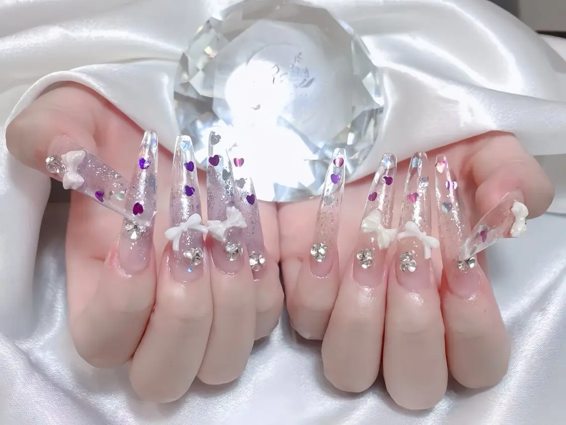 ネイル オーロラネイル チークネイル 桜ネイル クリアネイル ドット ハンドネイル Rin Nail Shinokuboのネイルデザイン