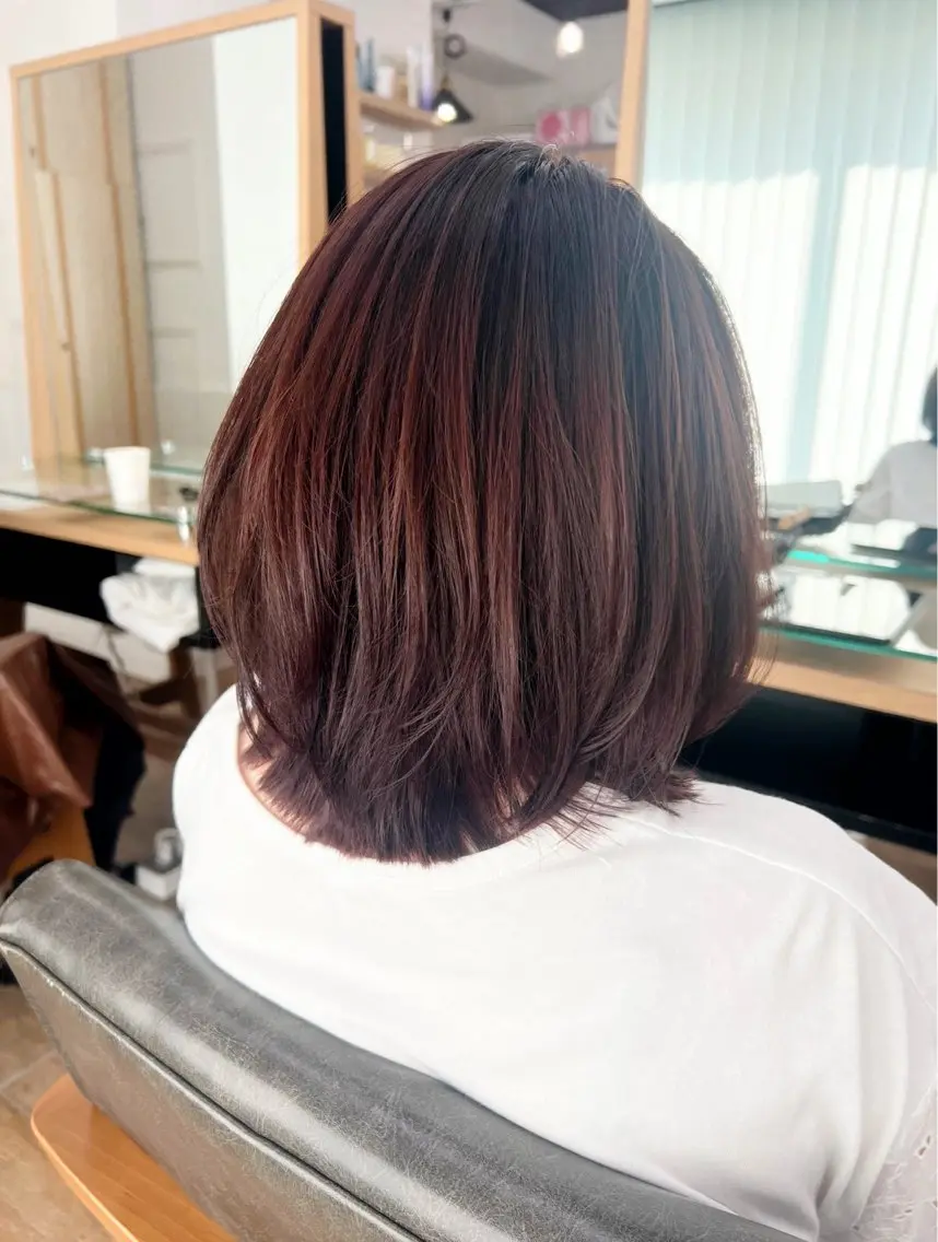 ミディアム カラー レッドカラー レイヤーカット パーマ/ハイライト 💙鶴岡 愛💙のヘアスタイル