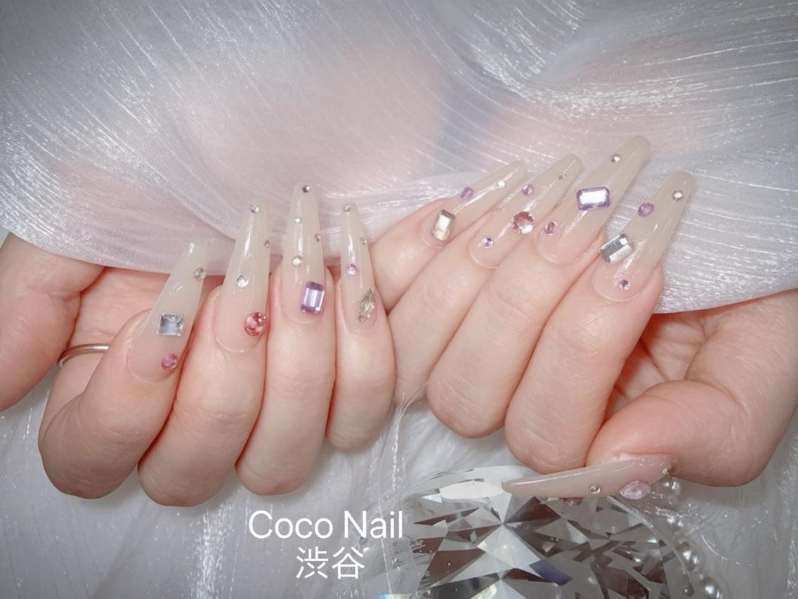 ネイル 成人式 大理石ネイル(マーブル) リボン 夏ネイル ネイルチップ ハンドネイル CoCo Nail 長さ出し専門店のネイルデザイン