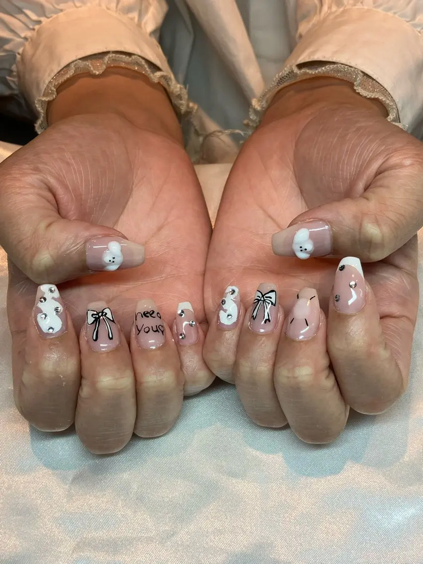 ネイル アートネイル フレンチネイル ぷっくりネイル 谷口 空心のネイルデザイン