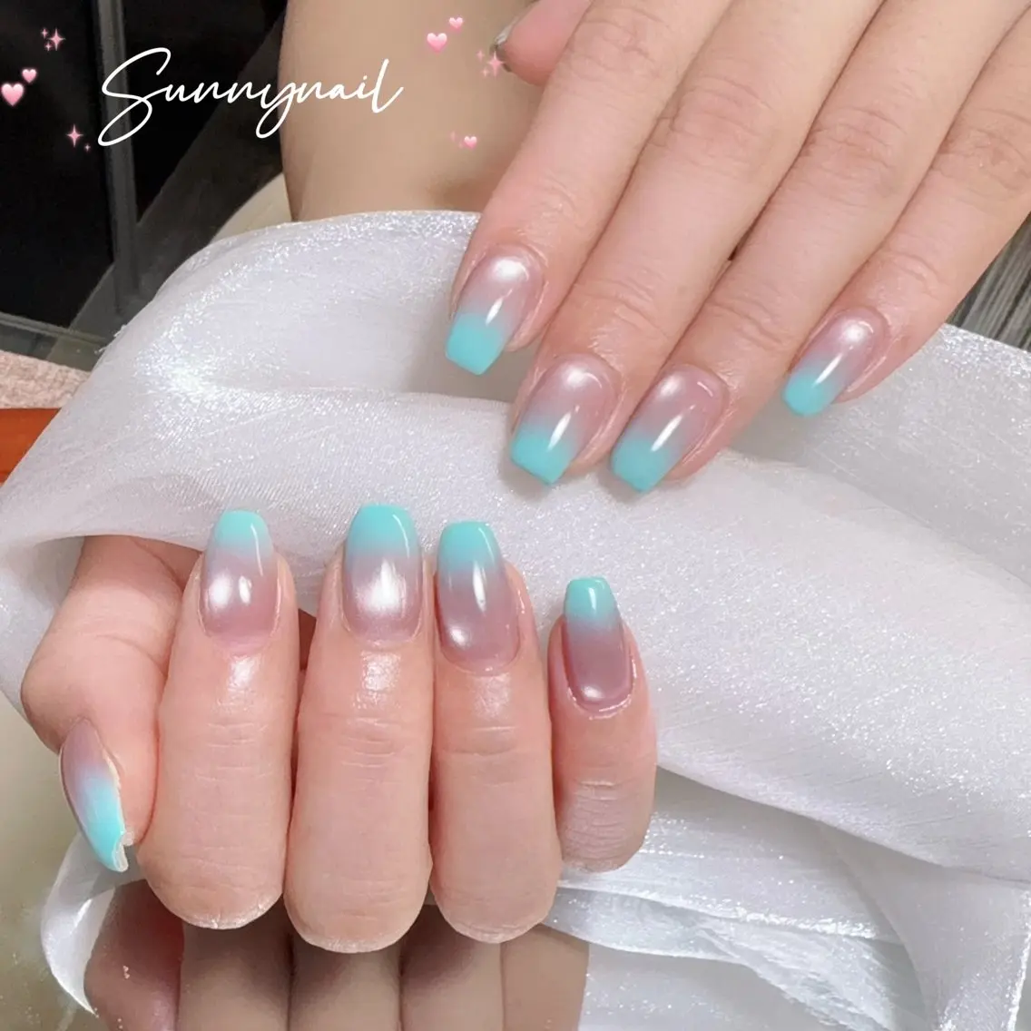 ネイル ブルー ジェルネイル グラデーション 韓国ネイル マグネットネイル ハンドネイル ハンドケア sunnynail 小桃のネイルデザイン