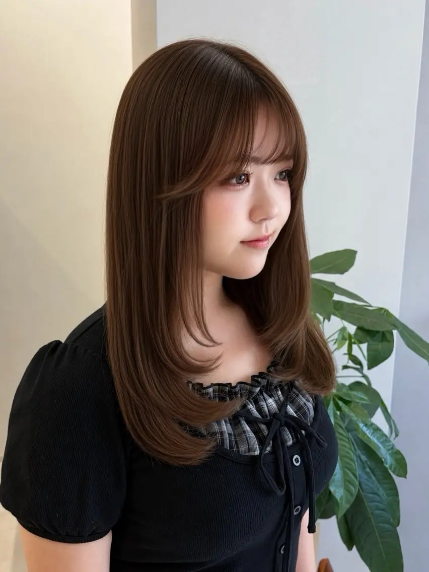 ミディアム カット ヘアカラー トリートメント ミルクティーカラー/ レイヤーカットAyaのヘアスタイル