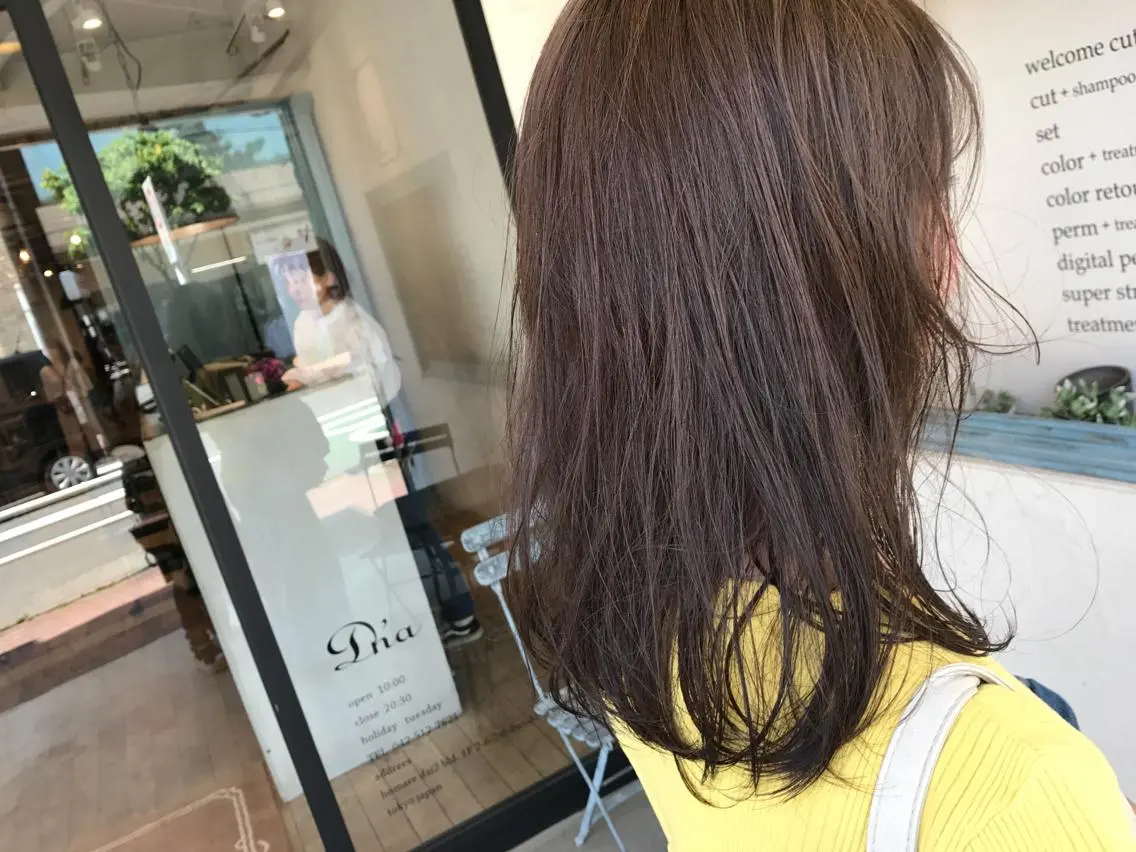 セミロング カラー パーマ オリーブ透明感カラー 表参道/MIKUのヘアスタイル
