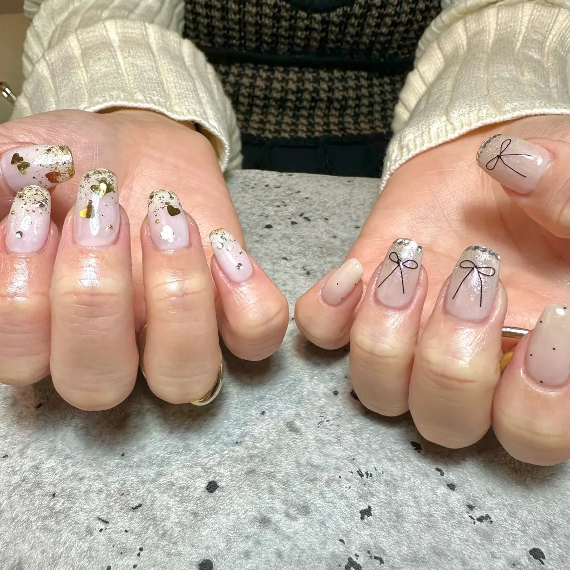 ネイル ハート リボン ハンドネイル GéRanium Harukaのネイルデザイン