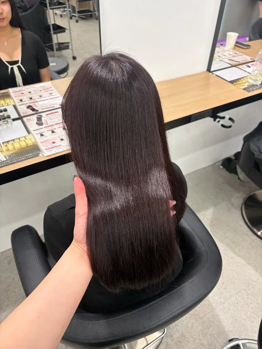 ロング カラー ブリーチ 髪質改善 トリートメント ヘアカラー 💗愛され暖色💗 ピンク/レッド💗のヘアスタイル