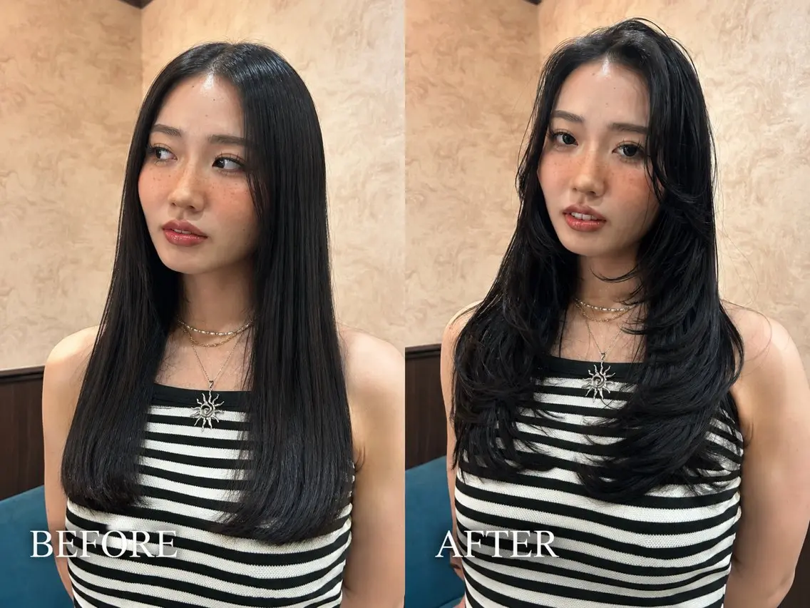 ロング カラー カット ヘアカラー トリートメント 🍒ハイレイヤー🍒 海外ヘア🍒Momoのヘアスタイル