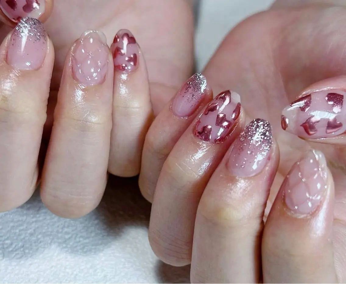 ネイル オーロラネイル 長さ出し フレンチネイル ジェルネイル ガラスフレンチ ハンドネイル Rela・S NAILのネイルデザイン