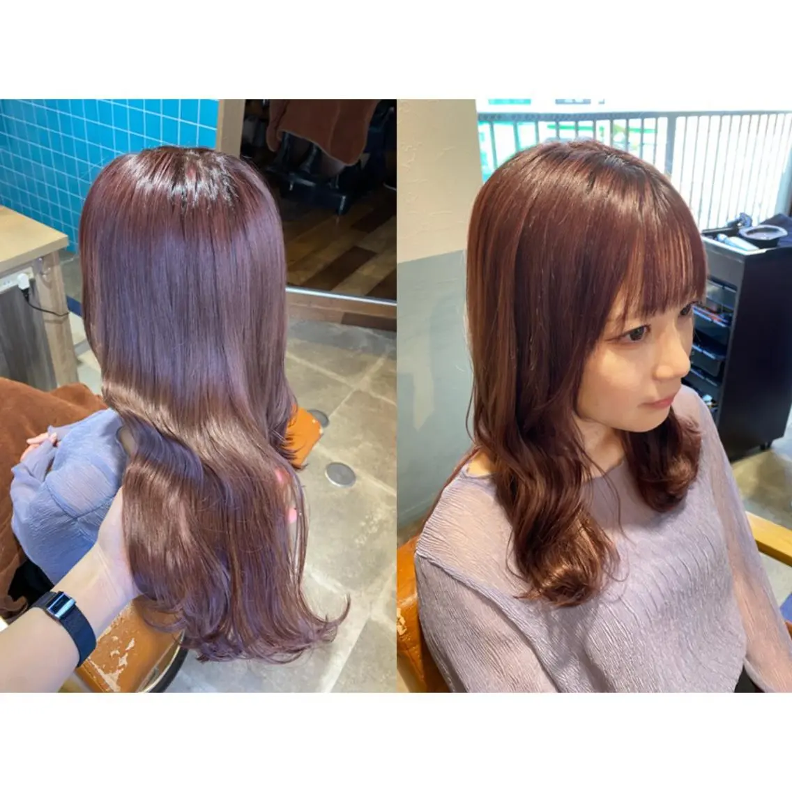 カラー ベージュカラー ピンクカラー ピンクベージュ 🩵盛れる顔周り/ 艶カラーemi🩵のヘアスタイル