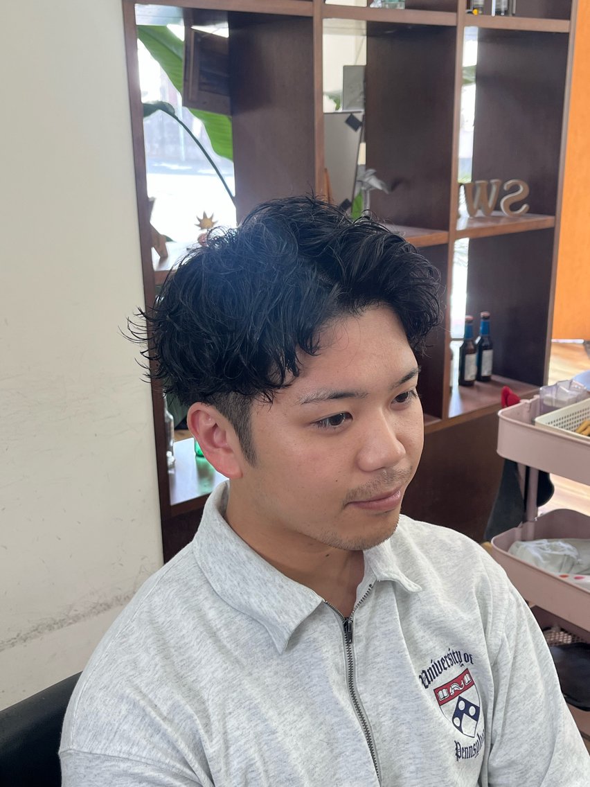 ショート パーマ メンズ アップバング マッシュ メンズパーマ 全ﾒﾆｭｰ残り5日！ ！ﾒﾝｽﾞｻﾛﾝ紫雲のヘアスタイル