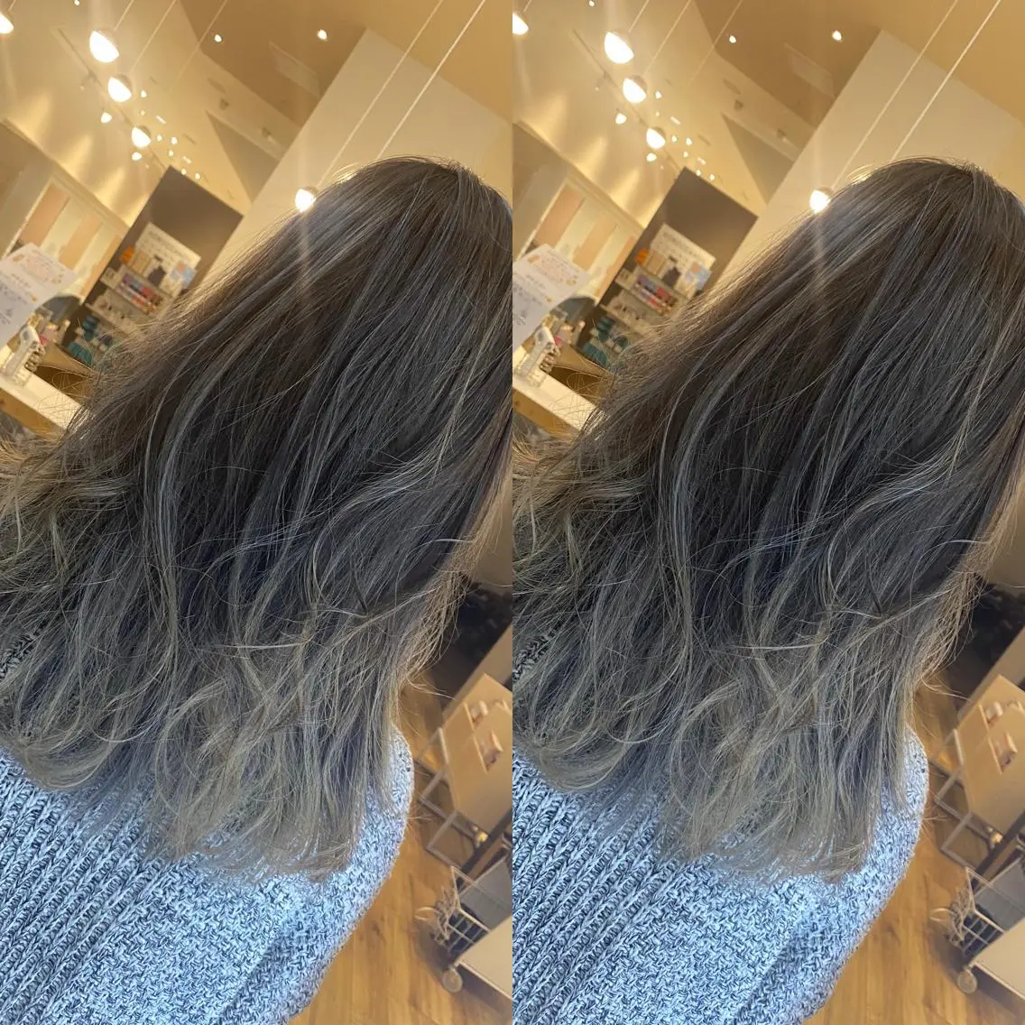 セミロング カラー ヘアアレンジ バレイヤージュ レイヤーカット ハイトーンヘア/ 島崎　タクミのヘアスタイル