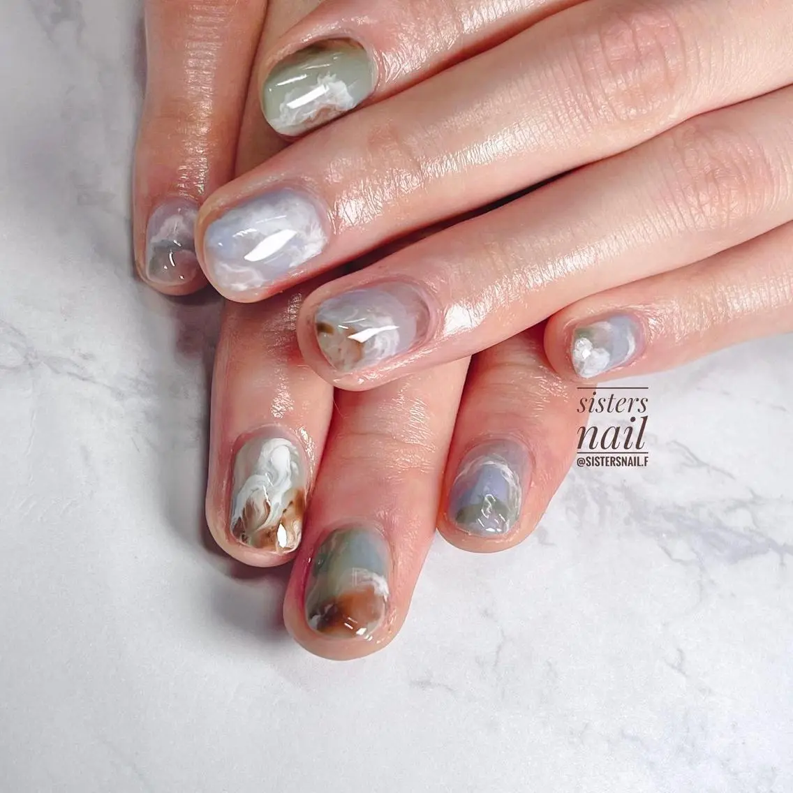 ネイル アートネイル ブルー 大理石ネイル(マーブル) ニュアンスネイル sisters nail.fのネイルデザイン