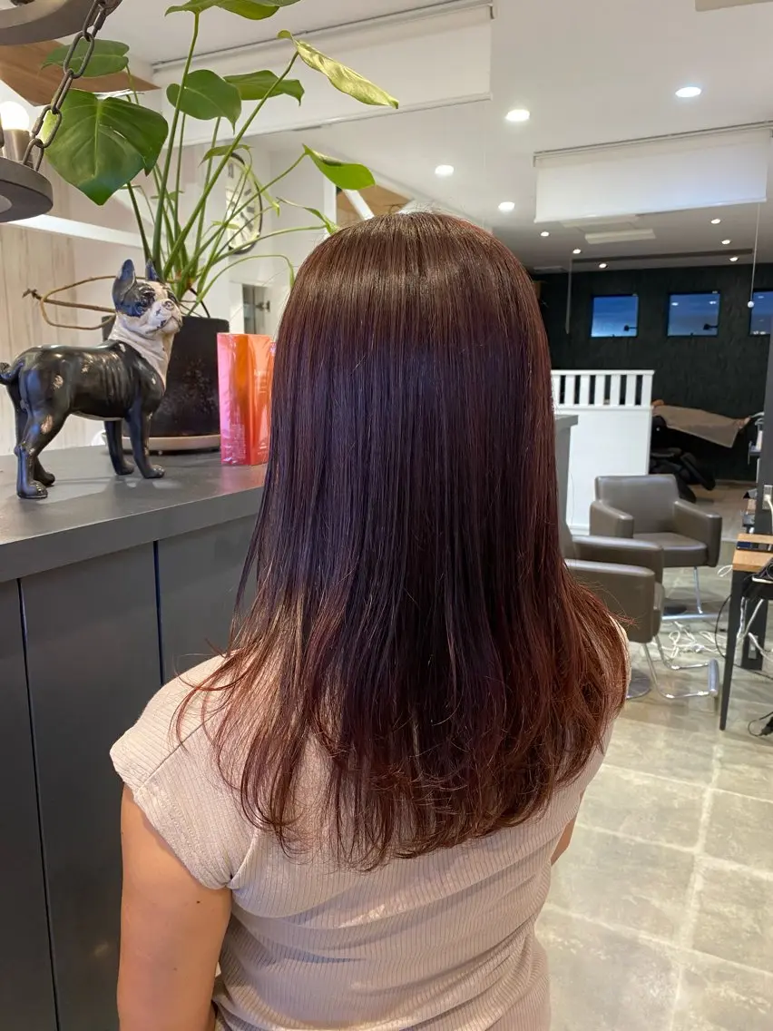 ロング カラー ブラウンカラー ピンクカラー ピンクブラウン レイヤーカット 柴田 枝利子のヘアスタイル