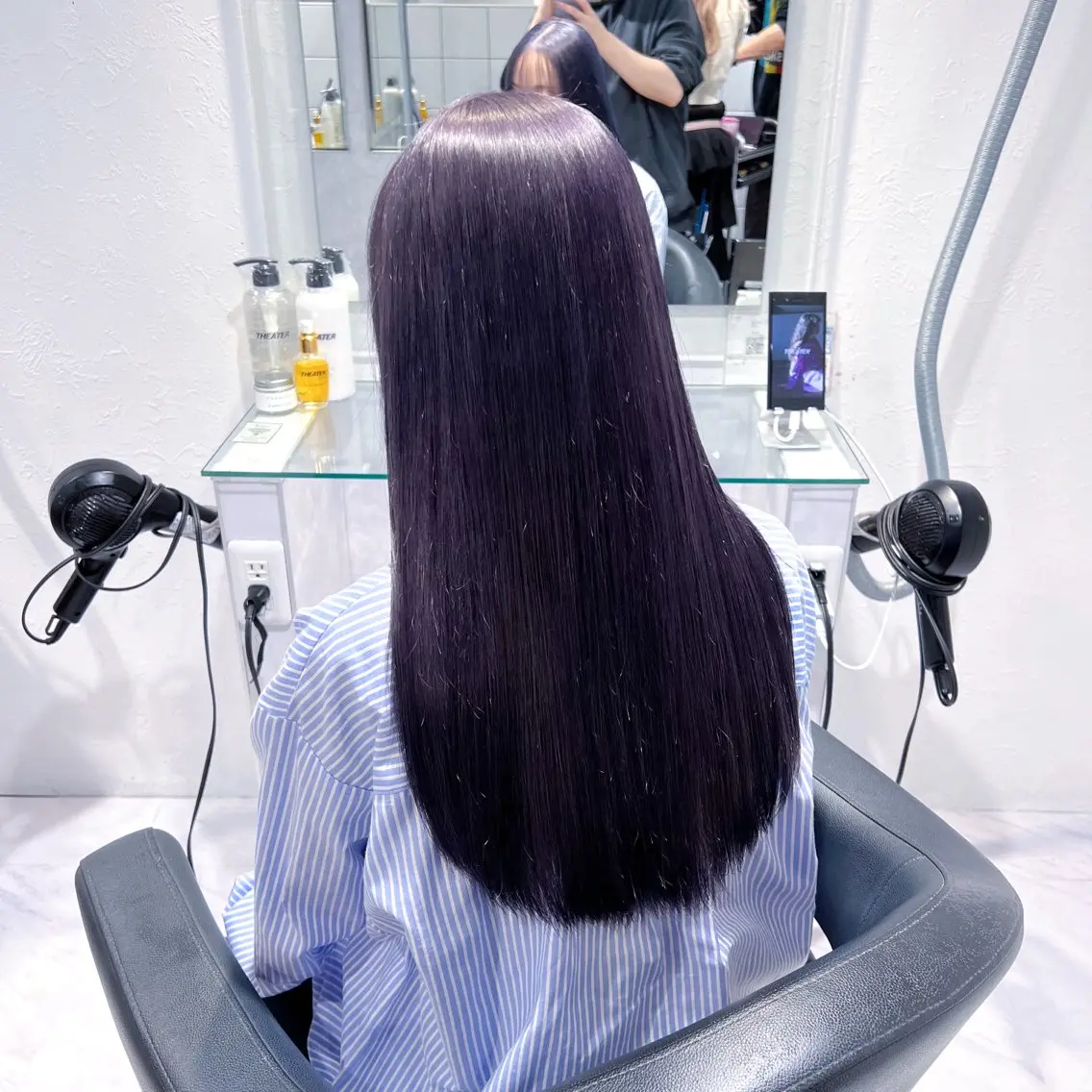 ロング カラー ヘアアレンジ ブリーチ ブルーカラー ブルーラベンダー ブラウンカラー ダブルカラー ヘアカラー 🦋重くない暗髪🦋 Hana🦋のヘアスタイル