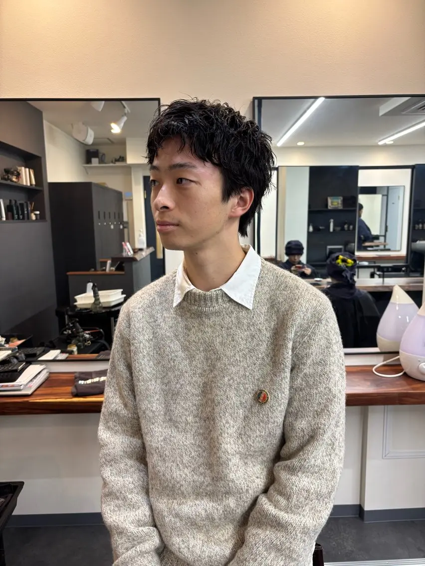 パーマ メンズ カット パーマ スパイキーパーマ 柏NO1 藤本葉のヘアスタイル