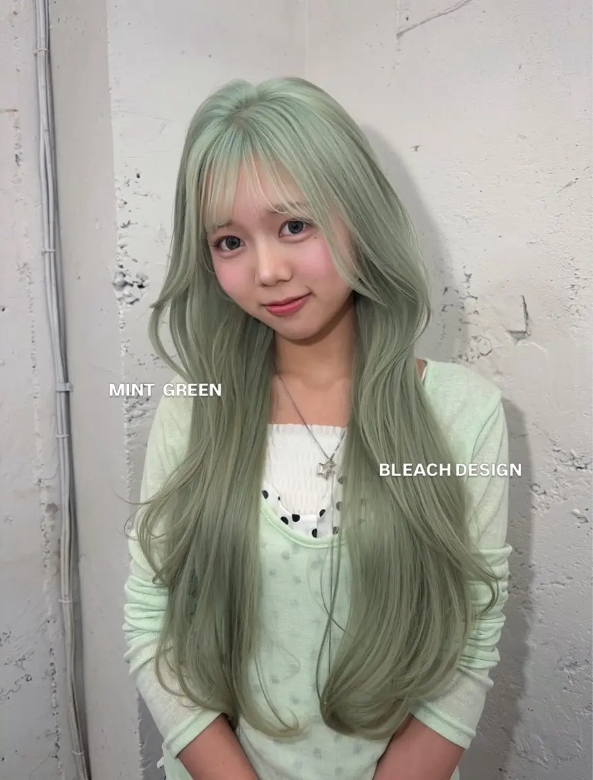 ロング カラー ミント ミントグリーン ヘアカラー 愛/한국어◎ Hightone✨のヘアスタイル