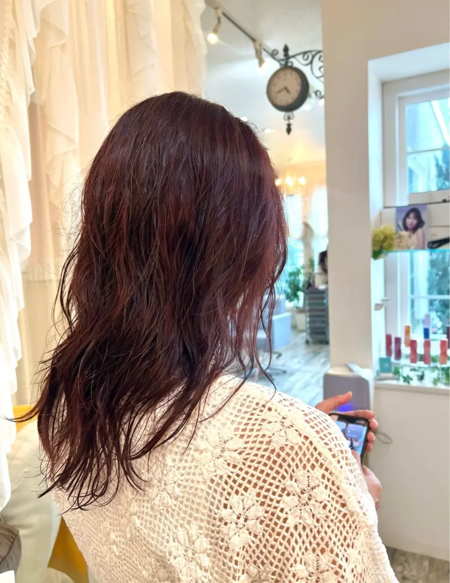 セミロング カラー ブラウンカラー ピンクカラー ピンクブラウン 細谷 楓夏のヘアスタイル