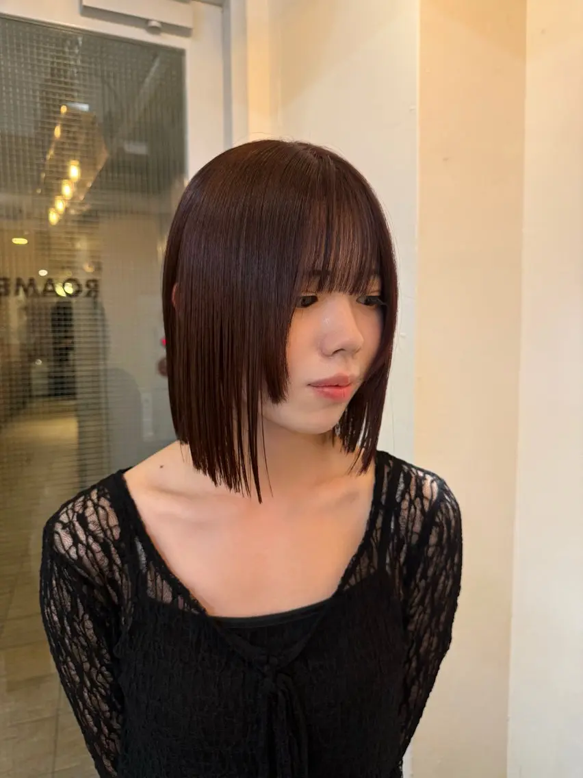 ミディアム カラー ボブ カット ヘアカラー 切りっぱなしボブ/ ストレート須藤優真のヘアスタイル