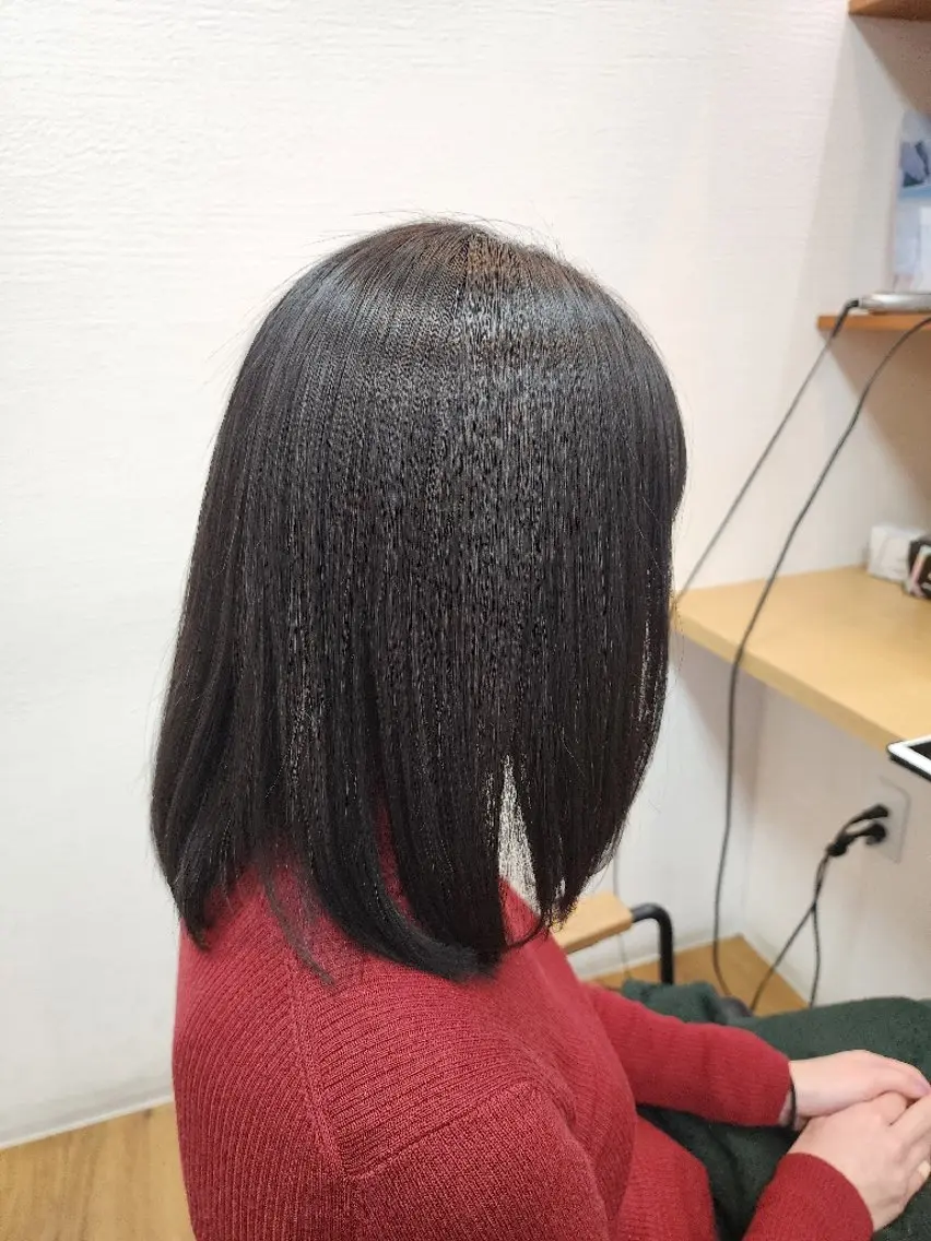 ミディアム パーマ ボブ 縮毛矯正 近森 美帆[モーラ高石店]のヘアスタイル