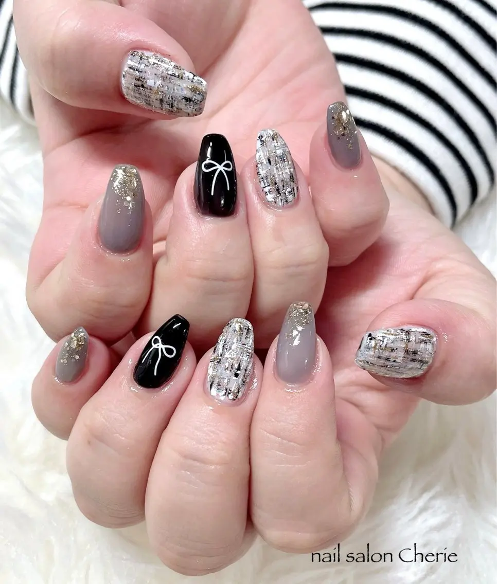 ネイル ツイードネイル ハンドネイル nail salon Cherieのネイルデザイン