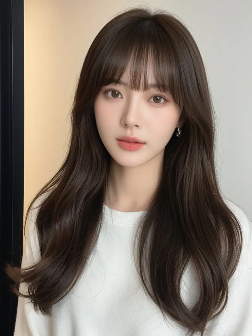ロング くびれヘア 韓国風ヘア レイヤーカット カット ヘアカラー トリートメント 新宿/韓国レイヤー/ 顔まわり透明感カラーのヘアスタイル