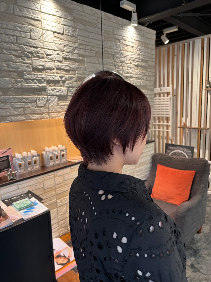 ショート カラー ボルドーカラー ブラウンカラー ヘアカラー ✨黒崎/透明感カラー /艶髪/梅野巧成✨のヘアスタイル