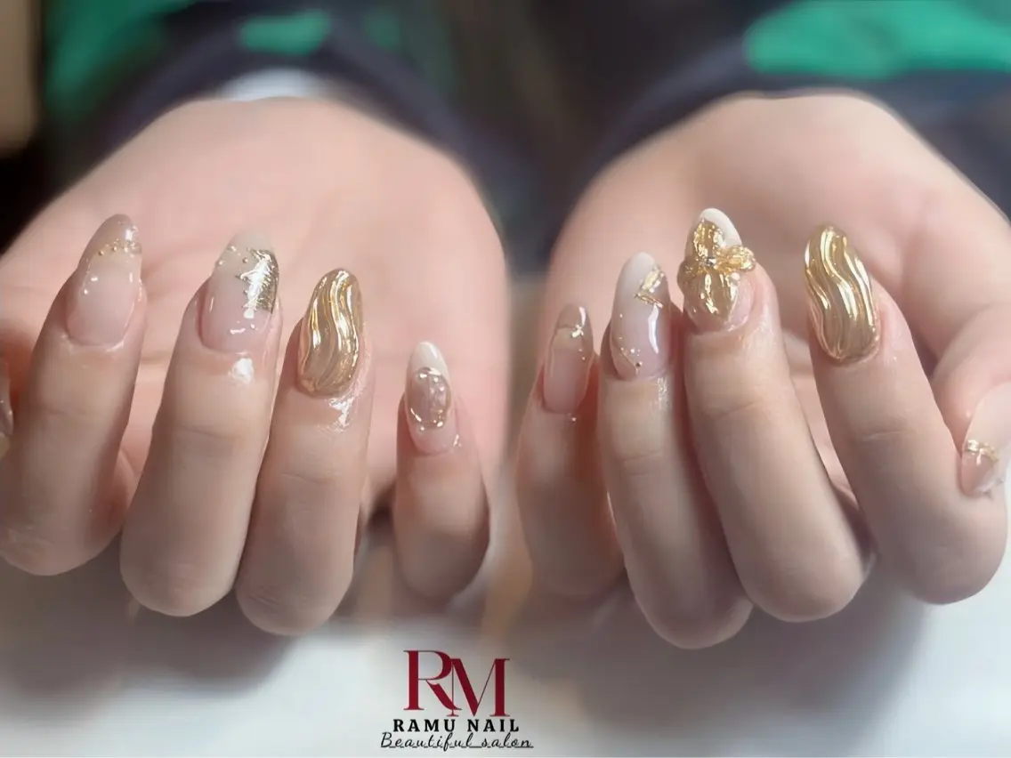ネイル キラキラネイル マグネットネイル ミラーネイル ピンク ワンホンネイル ハンドネイル RAMU Nail 恵比寿店のネイルデザイン