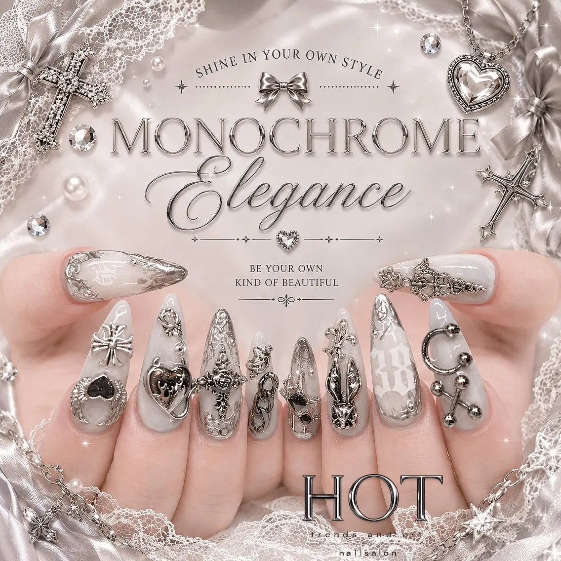 ネイル アートネイル オーロラネイル クリアネイル 長さ出し フレンチネイル ハンドネイル HOT Nail Salonのネイルデザイン