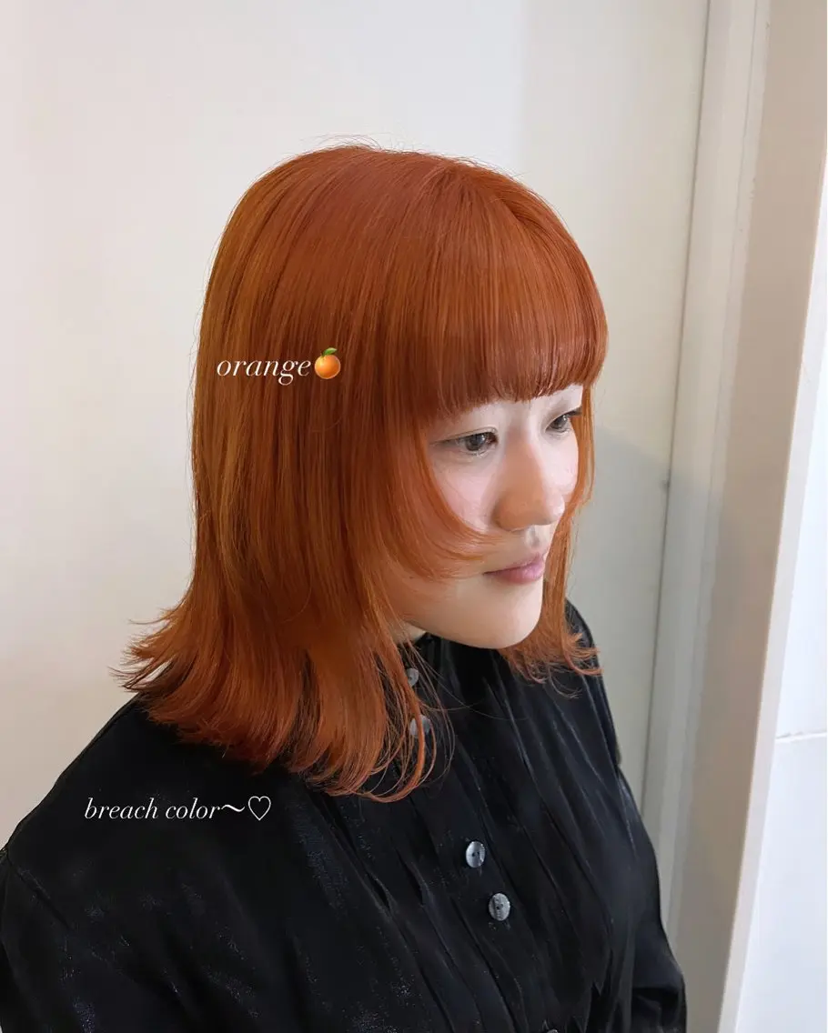 ミディアム カラー オレンジ 光本 杏のヘアスタイル