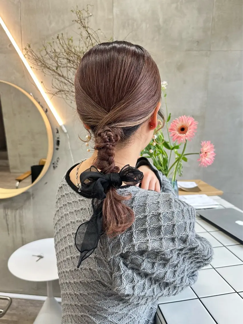 ミディアム ヘアアレンジ オレンジブラウン ヘアセット カットモデル募集中 ／HARUKA🎀のヘアスタイル