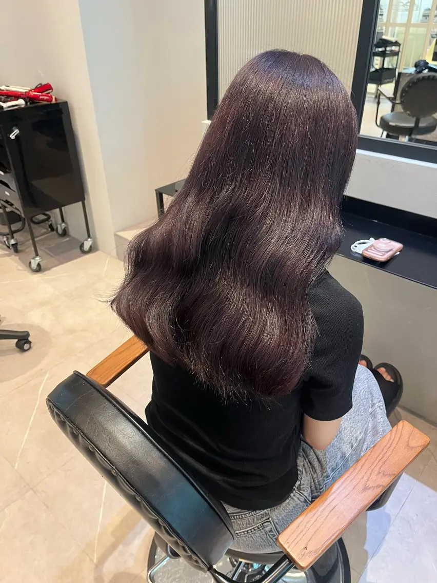 ロング カラー ブリーチ パープルカラー オリーブカラー🫒/ ハッシュカット/みゆのヘアスタイル