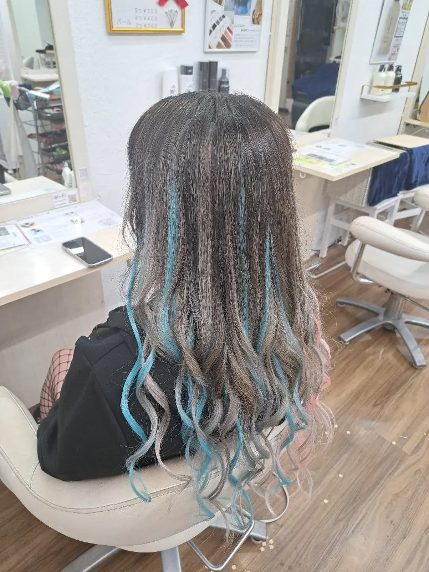 ロング カラー ブルーカラー ピンクカラー エクステ GLOSS心斎橋🌹 はるなのヘアスタイル