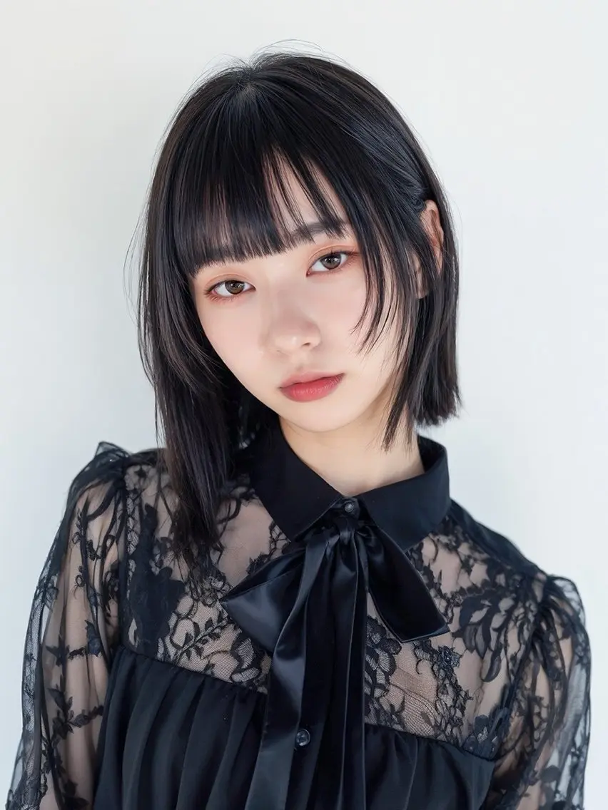 ショート カラー 切りっぱなしボブ 黒髪 ボブ 外ハネヘア カット TV出演&受賞歴有☆ 宮本輝正のヘアスタイル