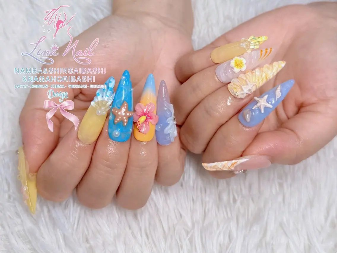 セミロング ハンドネイル Linanail Nambaのマツエク・マツパデザイン