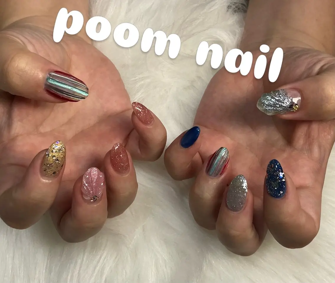 ネイル フラッシュネイル 夏ネイル ハンドネイル poom nailのネイルデザイン