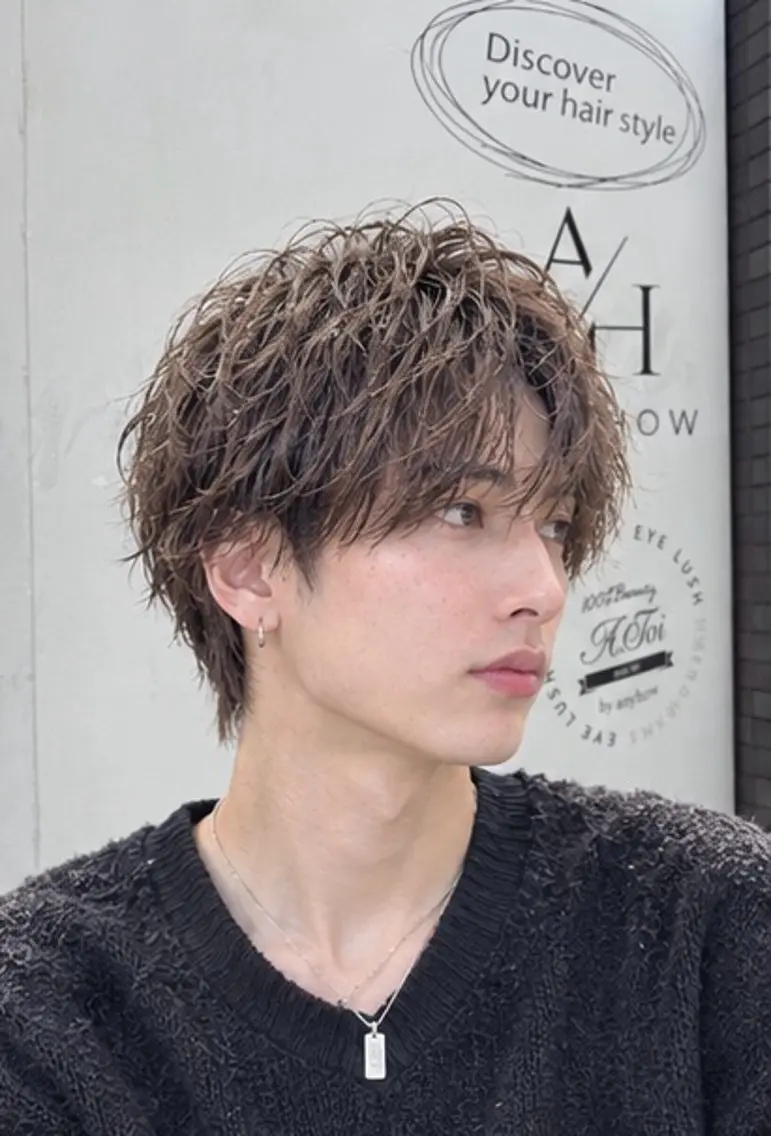 ミディアム カラー パーマ メンズ ミディアムパーマ マッシュ メンズパーマ ニュアンスパーマ 池田達也anyhow /店長のヘアスタイル