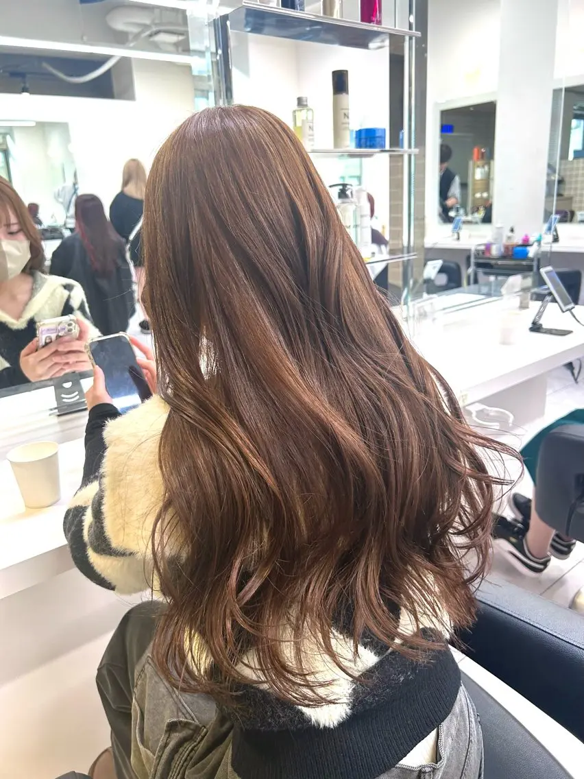ロング カラー パーマ ヘアアレンジ メンズ キッズ ヘアカラー トリートメント ヘアセット ブリーチなしカラー/ ブラウン/レイヤーのヘアスタイル
