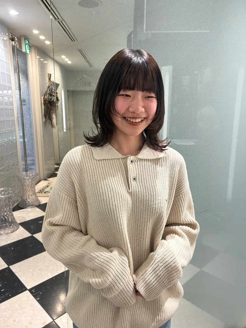 ミディアム 顔周りカット レイヤーカット カット トリートメント 大谷美佳/レイヤー カット/ツヤ髪のヘアスタイル