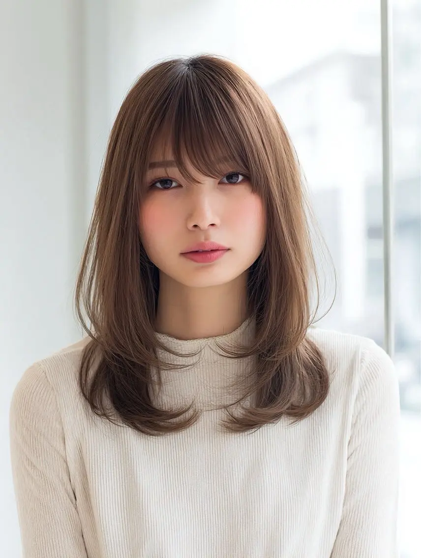 セミロング カラー ヘアカラー 韓国×艶ハイトーンが かわいい✨️リオ🍒のヘアスタイル