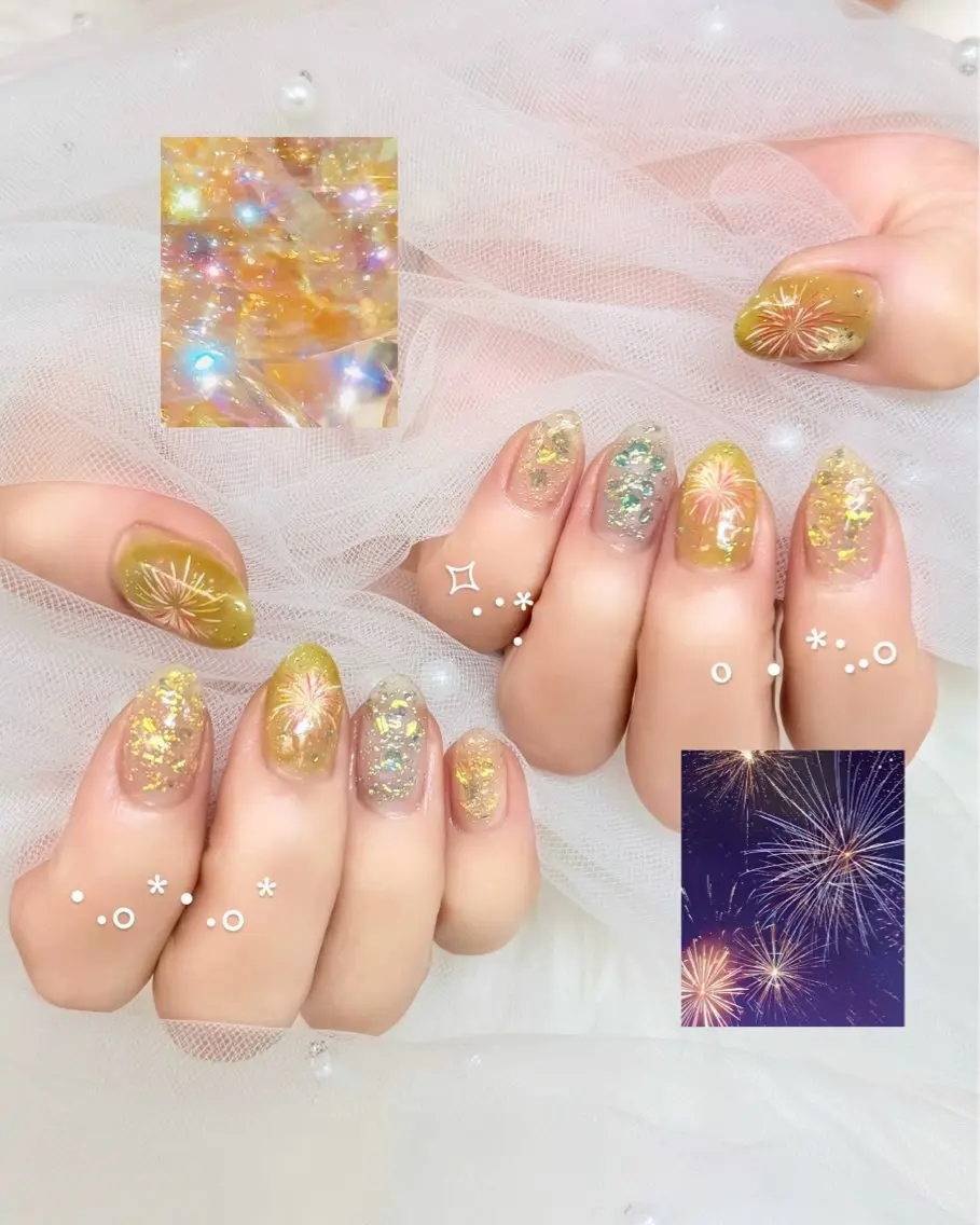 ネイル オーロラネイル ゴールド キラキラネイル 夏ネイル Hal nail立川 *yuunaのネイルデザイン