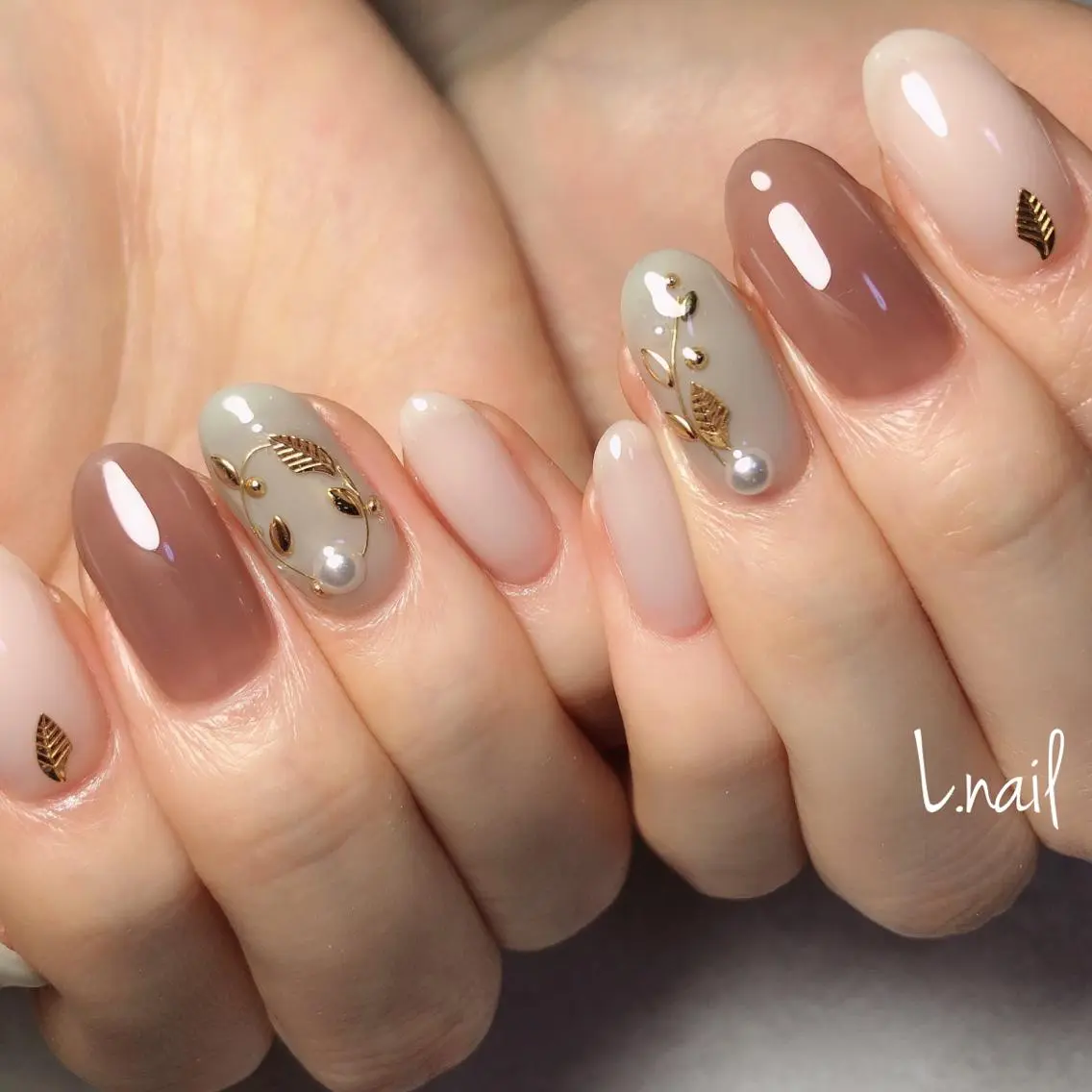 ネイル ブラウン グリーン L.nail エルネイルのネイルデザイン