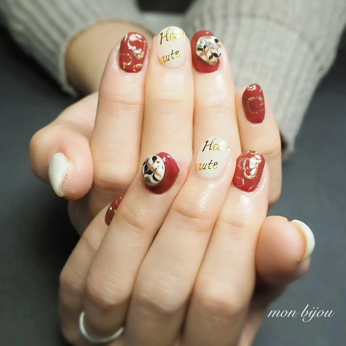 ネイル バレンタイン ハンドネイル ハンドケア mon bijou 坪井のネイルデザイン