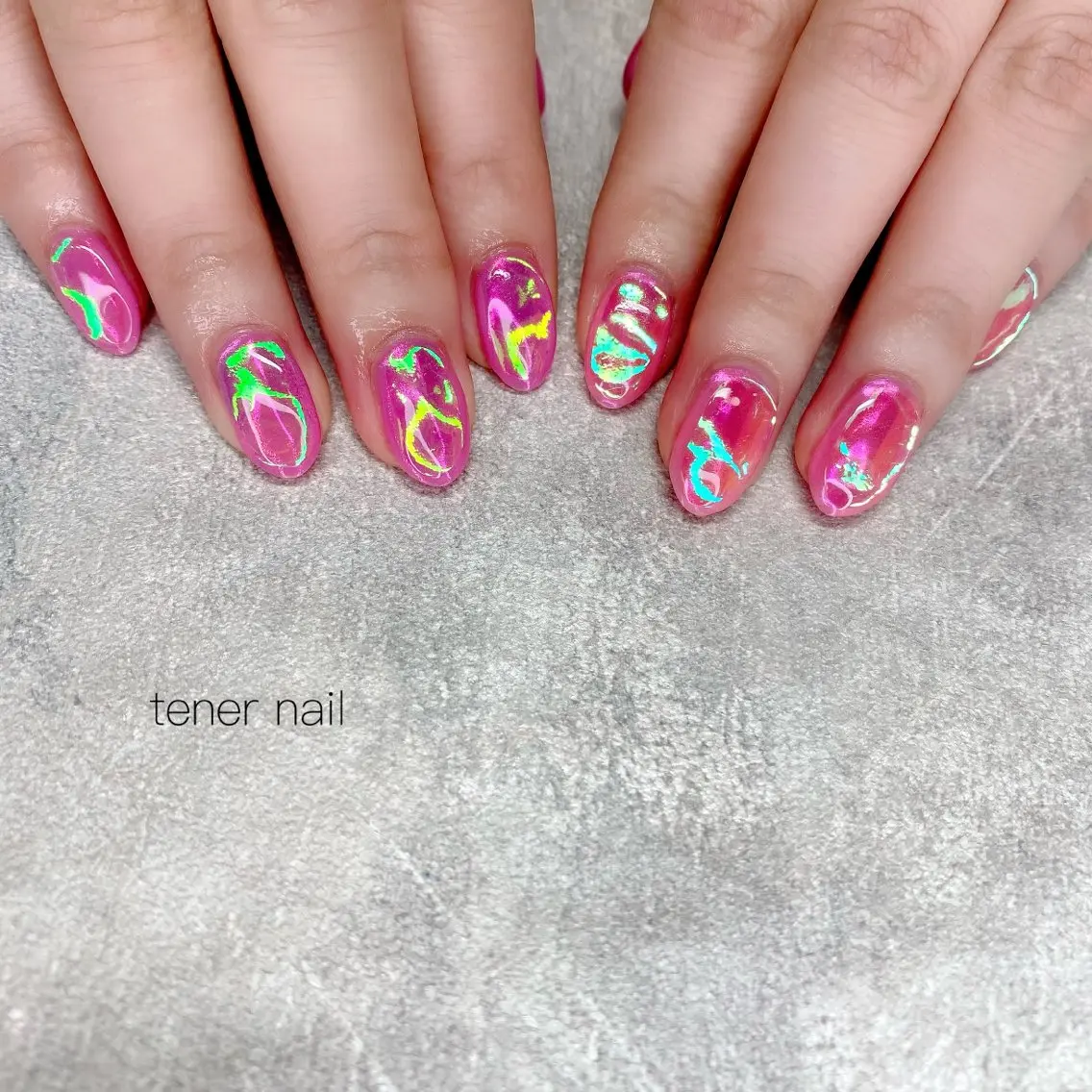 ネイル 氷ネイル・うるうるネイル ピンク ハンドネイル テネルネイル tener nailのネイルデザイン