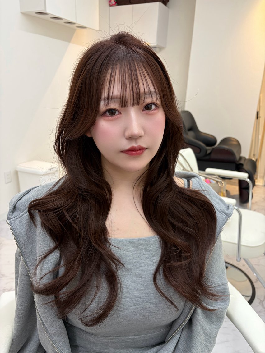 ロング カラー グレージュ 韓国風ヘア レイヤーカット ワンホンヘア カット ヘアカラー トリートメント 韓国ヘア/レイヤー Lily Wongのヘアスタイル