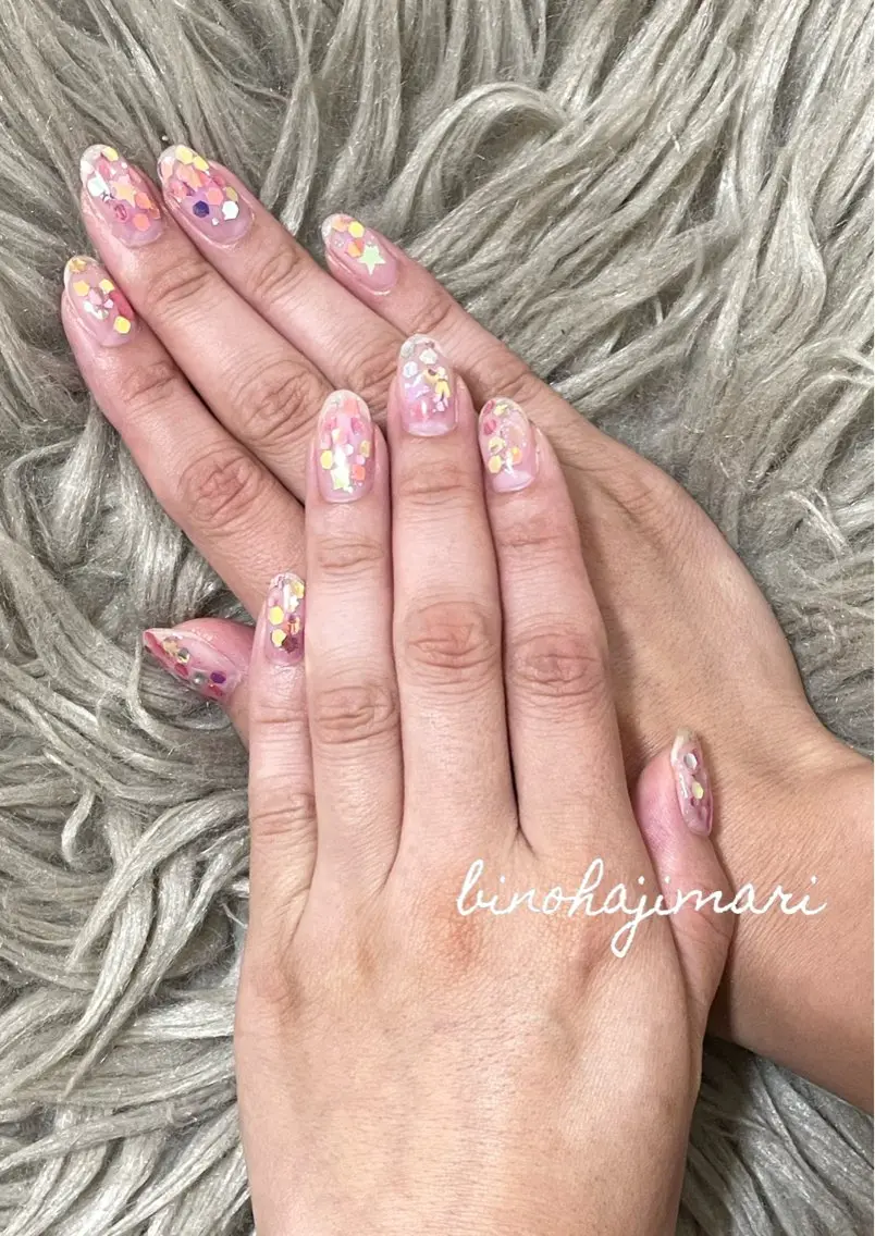 ネイル アートネイル クリアネイル フラッシュネイル ホログラムネイル ラメ(グリッター) ♡Bivi♡自爪に 優しいネイルサロンのネイルデザイン