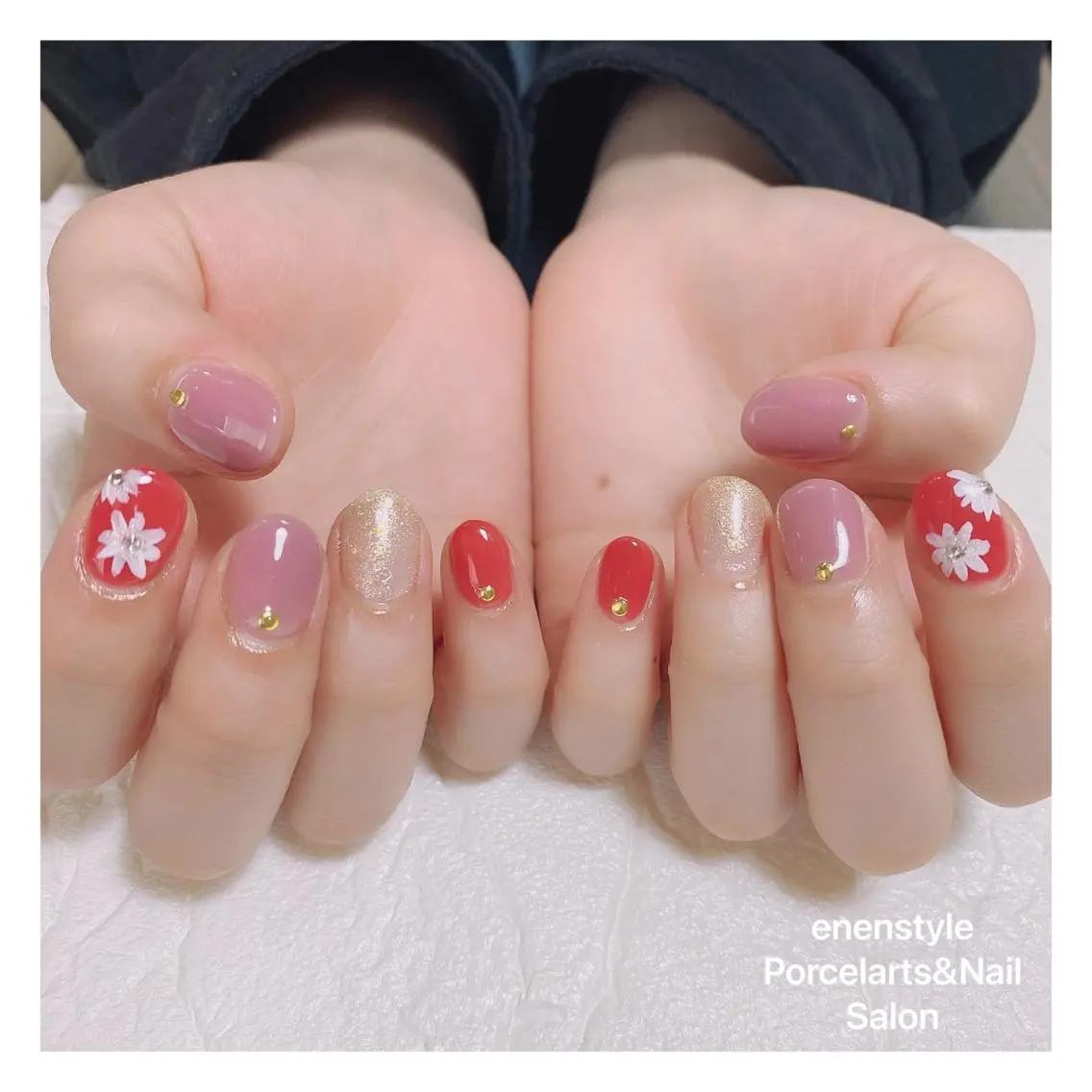 ミディアム ネイル ハンドネイル 🐾enen style 🐾のネイルデザイン