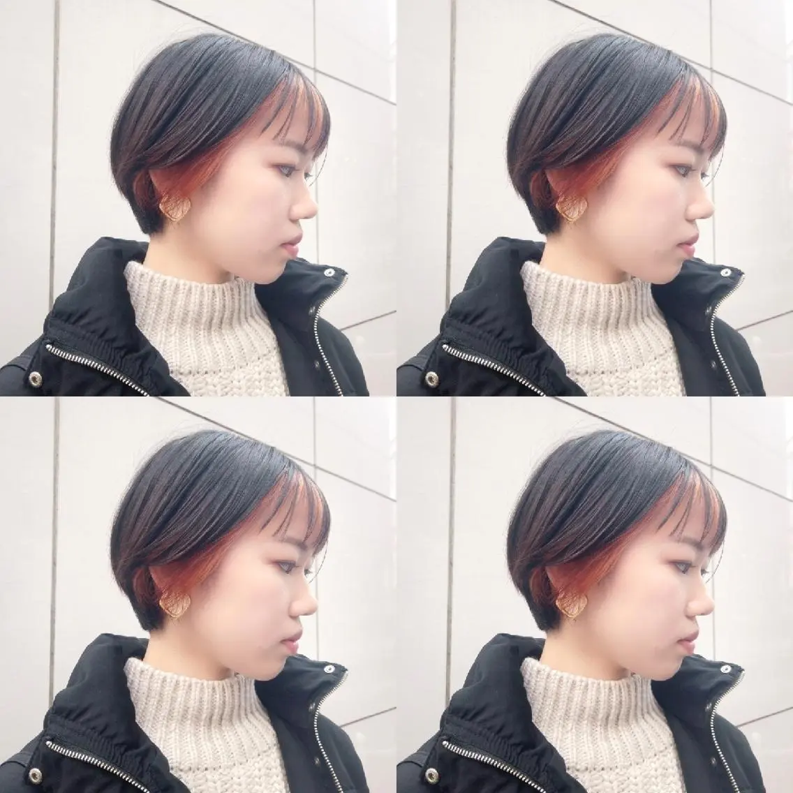 ミディアム カラー ヘアアレンジ インナーカラー オレンジ カット ヘアカラー トリートメント 竹内啓太 ボブのヘアスタイル